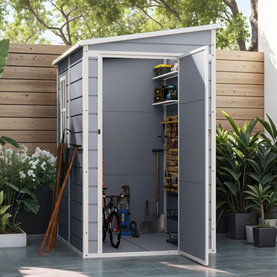 Edrosie Inc 5x4 FT Resin Outdoor Storage Tool Shed, Reinforced Floor, Lockable Door & Window Gray