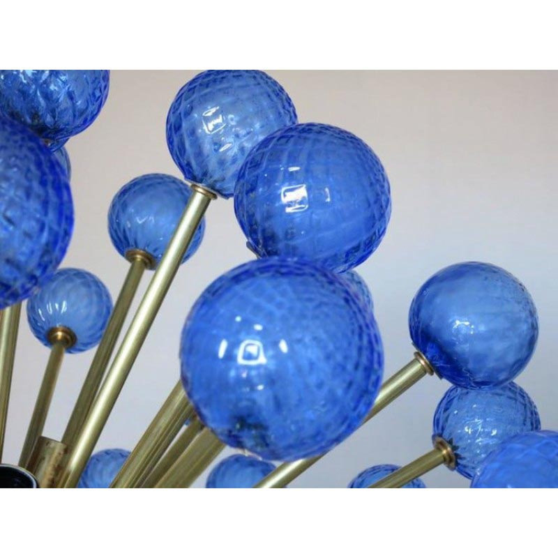 Murano 21 - Light Geometric Chandelier, Burnished Brass, Blue Indigo, 18" H x 28" W x 28" D