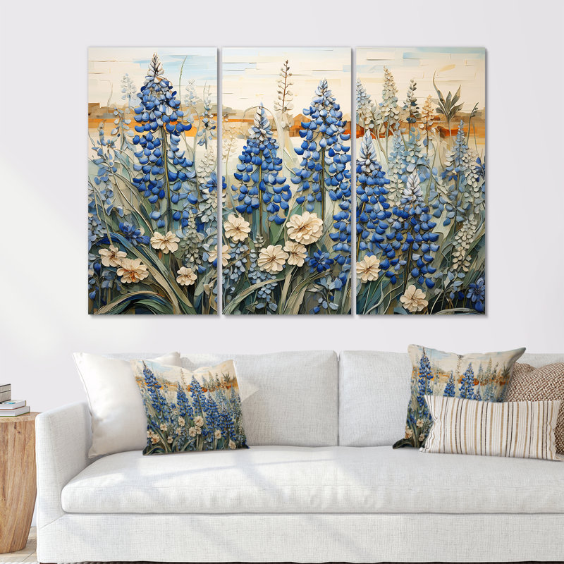 Magical Blue Bonnets Grass Meadows I - ensemble d'art mural sur toile Blue Bonnets, Toile tendue, H 40 po x l 60 po x P 1 po