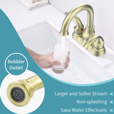 2 robinets de lavabo de salle de bain en or brossé avec bec rotatif à 360 degrés, bonde escamotable et tuyaux d'alimentation pour salles de bain luxueuses en métal doré, bec rotatif moderne