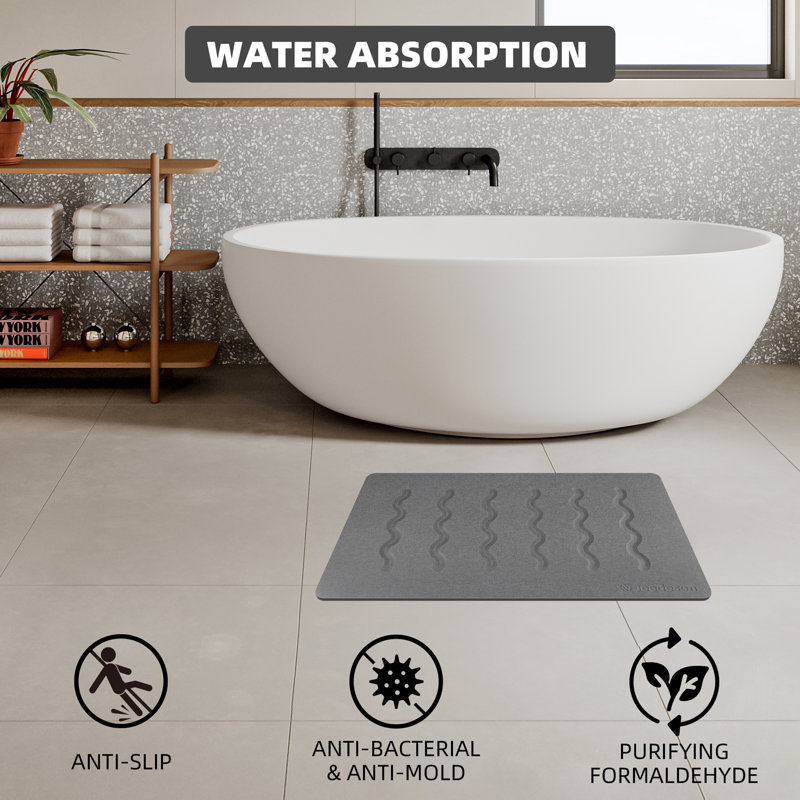 15.35 In. X 23.62 In. Stone Bath Mat, Super Absorbent Quick-Drying Diatomaceous Earth Bath Mat, Dark Gray