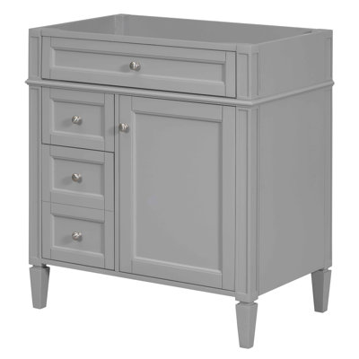 Meuble-lavabo moderne de 30 po, 3 tiroirs, tiroir basculant, organisateur de porte d'armoire, tablette réglable, glissières de tiroir en métal lisse, pieds romains exquis, tiroirs en bois massif et gris avec