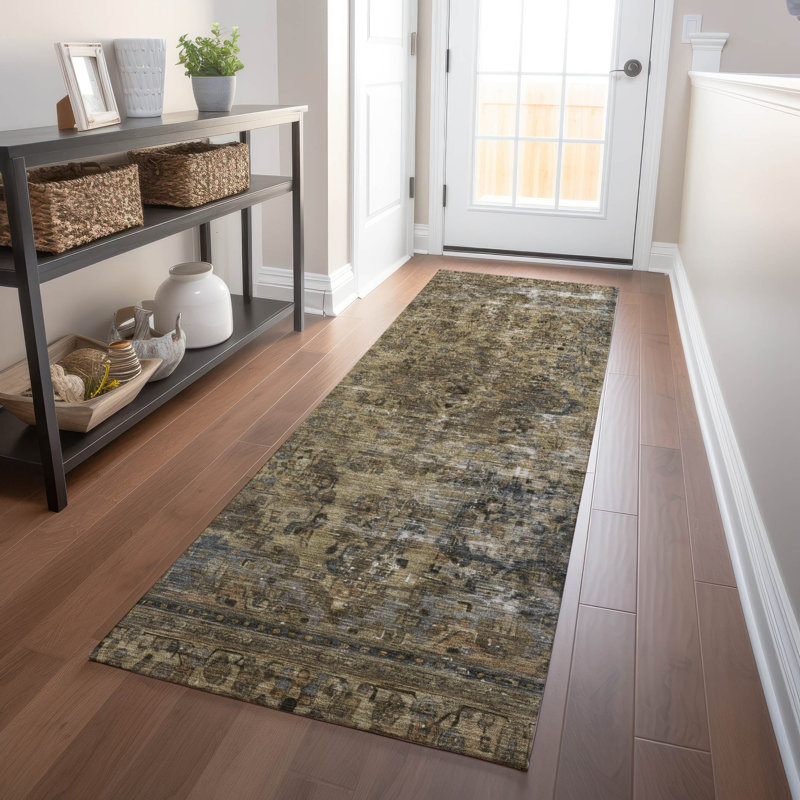 Machine Washable Indoor/Outdoor Claudian ACN1646 Brown Rug, Runner 2'3" x 7'6"