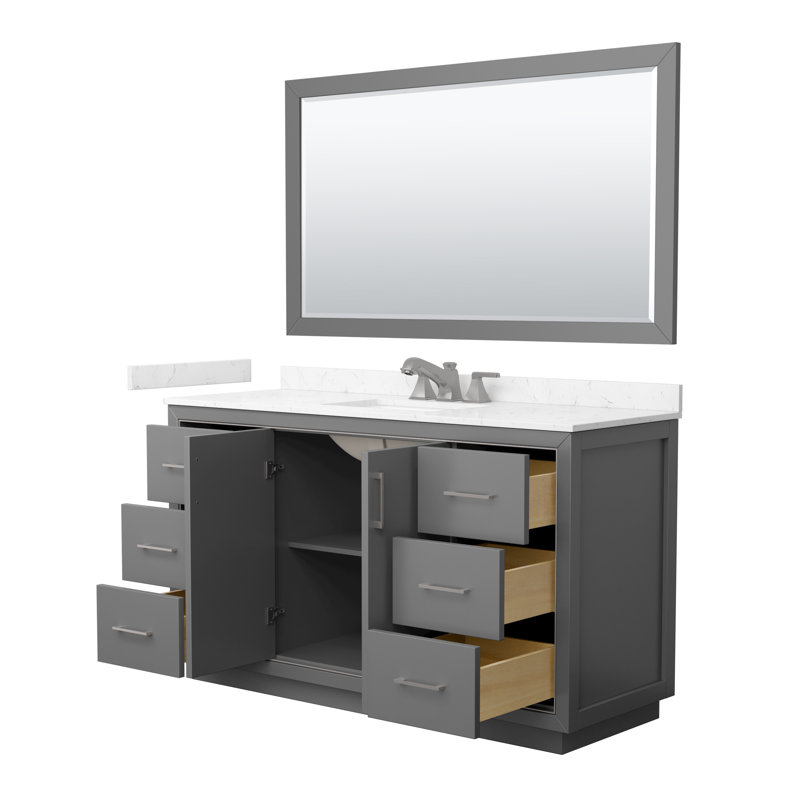 Meuble-lavabo simple autoportant 60 po avec plateau en marbre Icon, Gris, Nickel brossé