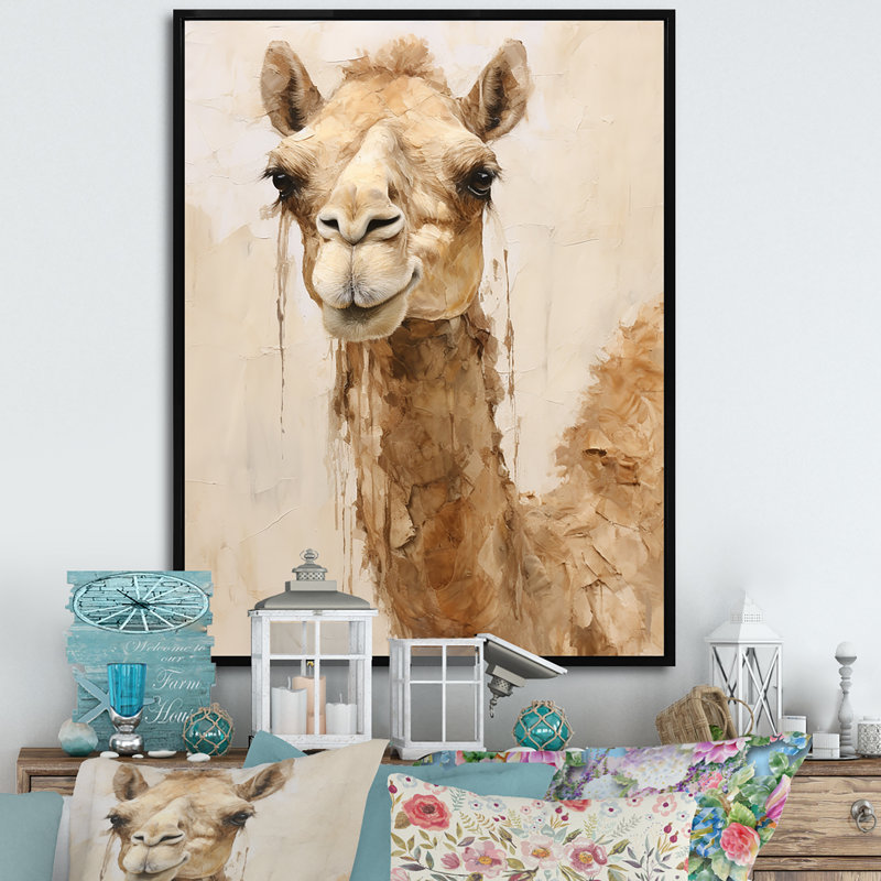 Minimalisme beige chameau II sur toile, H 32 po x l 16 po x P 1 po, Cadre flottant noir