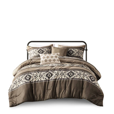 Full/Queen Comforter With 5 Piece Stripe Herringbone And Throw Pillows In Brown. Fabric, , Machine Washable Spot Cleanable Pillows, Made Of Microfiber, Clean Fabric
