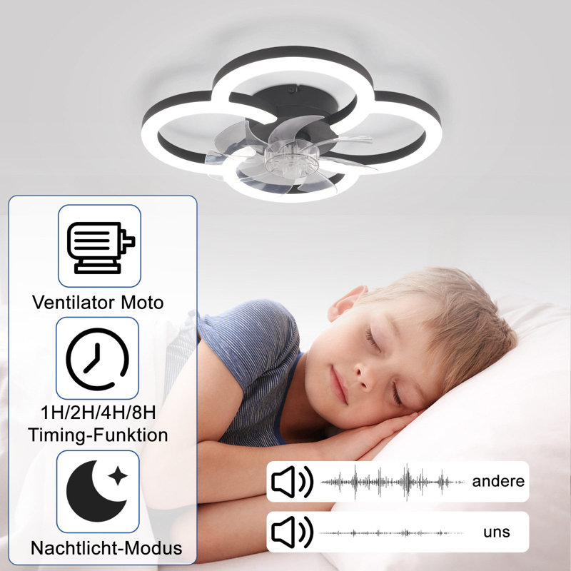 LED Ceiling Fan With Lighting - 40W Quiet Ceiling Lamp Fan with Remote Control Dimmable Modern Ceiling Light 6-Speed ??Timer Bedroom Ceiling Fans for Kitchen Dining Room