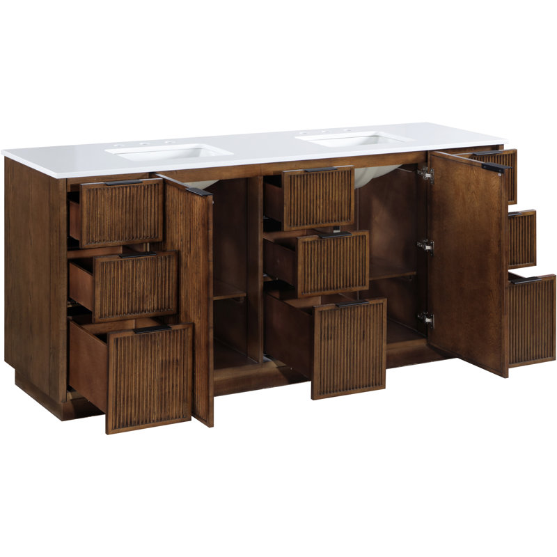 Meuble-lavabo en pierre reconstituée brune et en bois massif de 72 po Willard, Brun, 72"