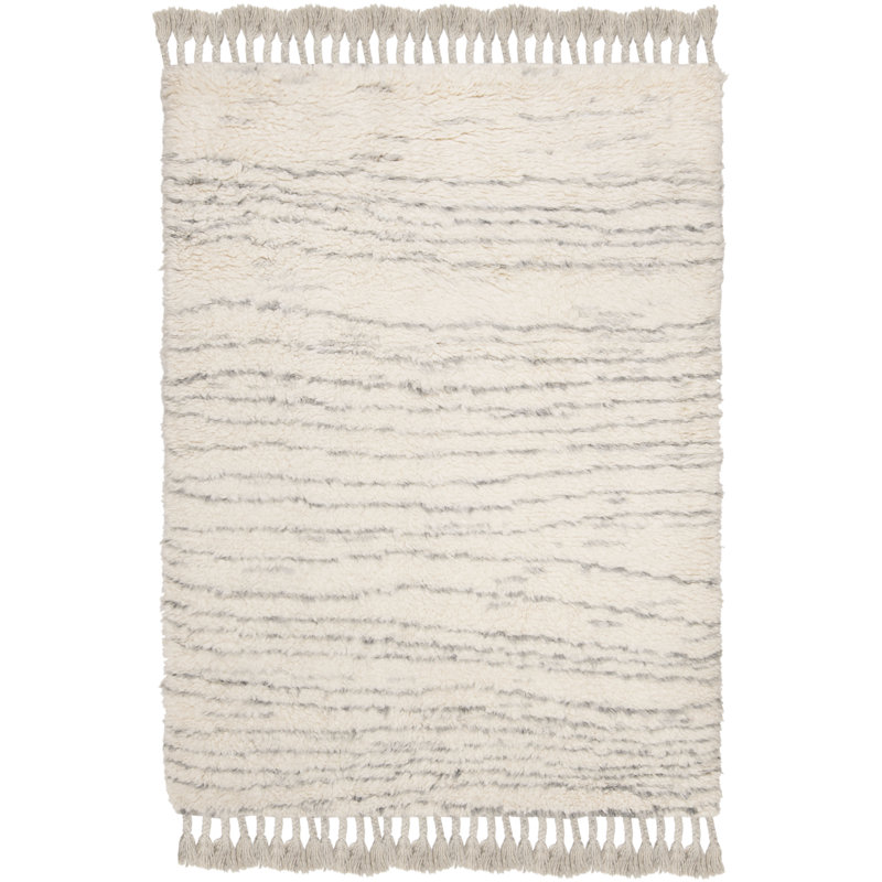 Blouin Hand-Knotted Wool Ivory/Grey Area Rug, Rectangle 6' x 9'