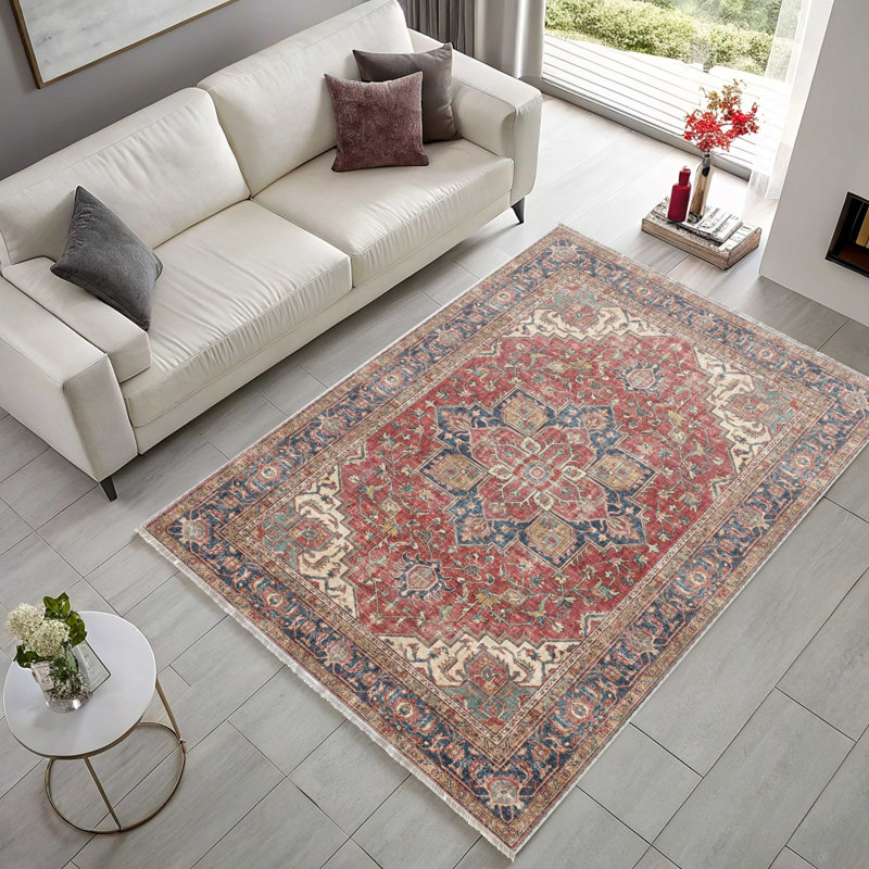Rouge brique bourgogne marine Boho coton lavable rétro chenille kilim base de coton anti-dérapant kilim, Rectangle 4' x 5'11"
