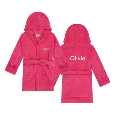 Brook Fleece Gender Neutral Above Knee Bathrobe with Pockets and Hood