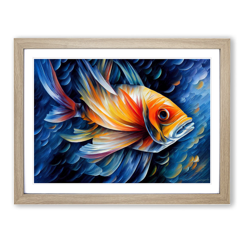 Awesome Fish - Framed Print, 25cm H x 34cm W x 2cm D, Oak