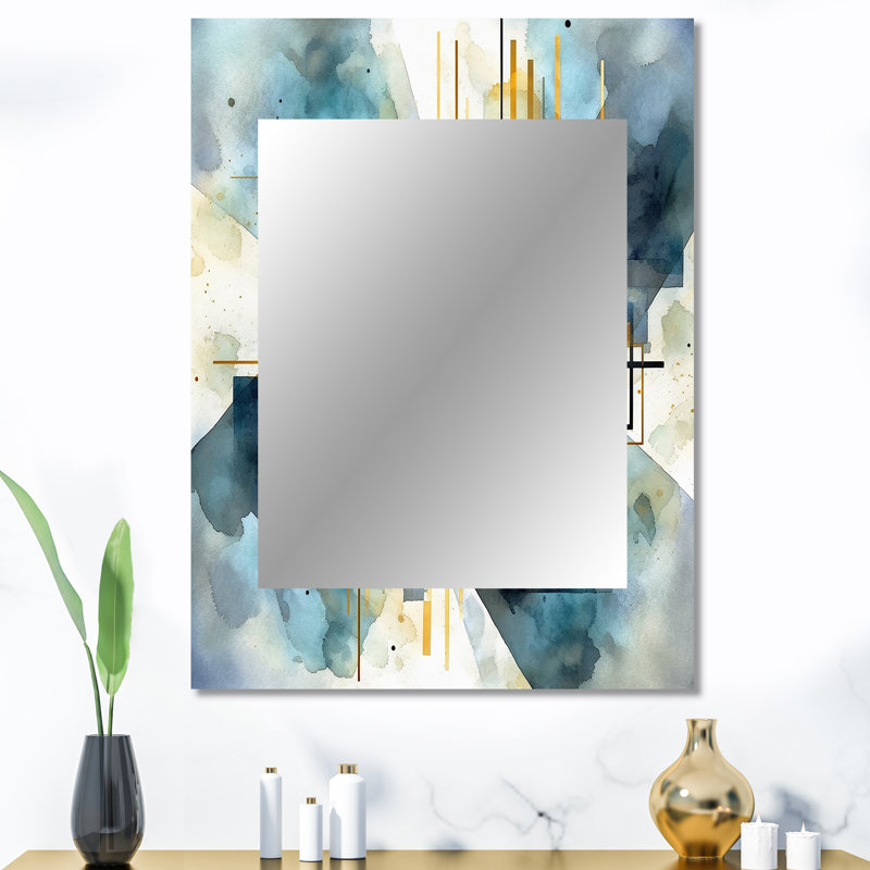 Gold Blue Abstracted Realities - Abstract Shapes Large Wall Mirror, Modern Unique Mirror, Printed Metal Art, 40" x 30"