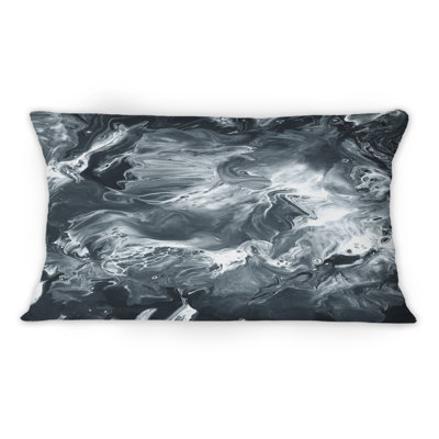 Coussin décoratif noir et blanc à motif d'art moderne liquide Universe II