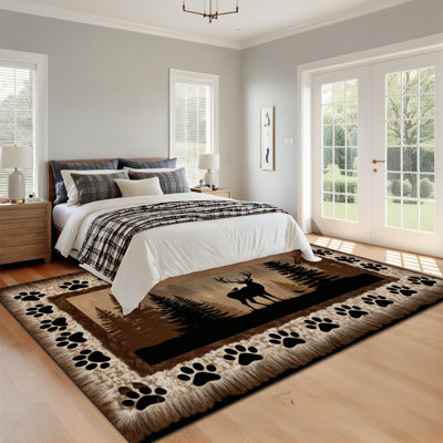 8x10 Area Rugs for Bedroom Deer Farmhouse Wild Animals Footprints Cabin Boho Washable Rug for Living Room Carpet for Dining Room Soft Rubber Backed Non-Slip Carpets for Nursery Office