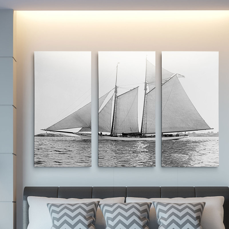 Voilier Yacht VII - 3 pièces, reproduction de photo sur toile, H 24 po x l 36 po x 1,5 po