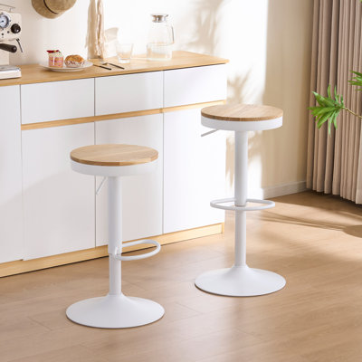 Jaina 15.2" W Solid Wood Swivel Adjustable Height Bar Stool