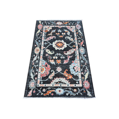 3'1" x 4'8" Slate Black Soft Wool Weft Natural Dyes Angora Oushak Oriental Rug