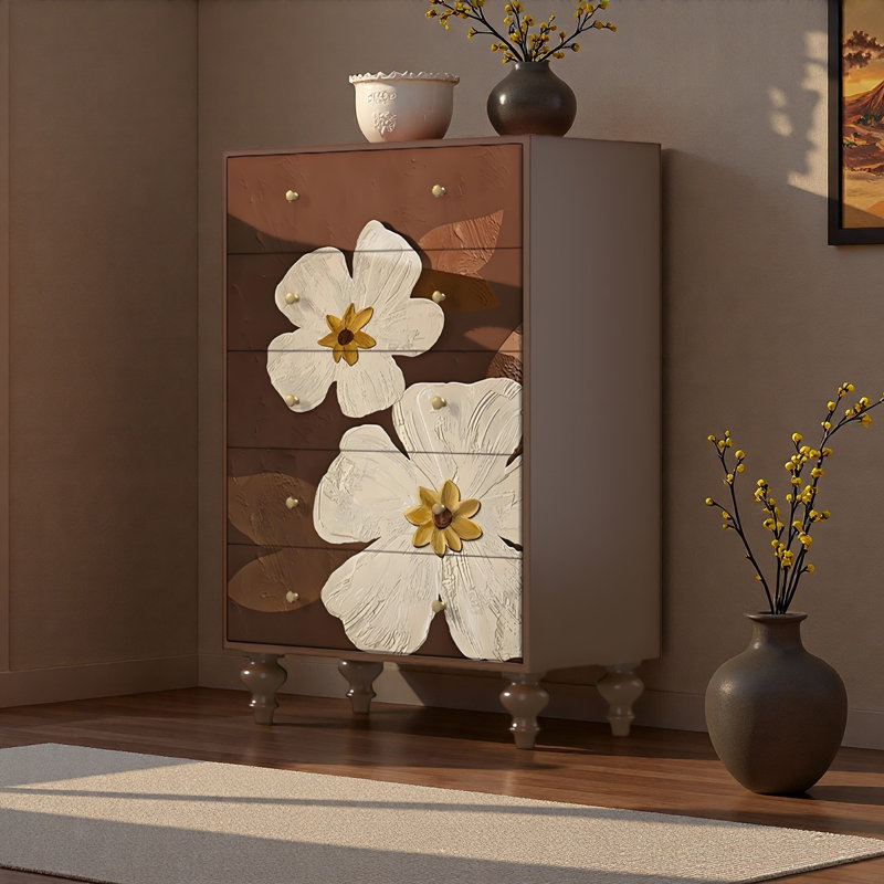 Armoire de rangement à 5 tiroirs Wabi-Sabi, Noyer