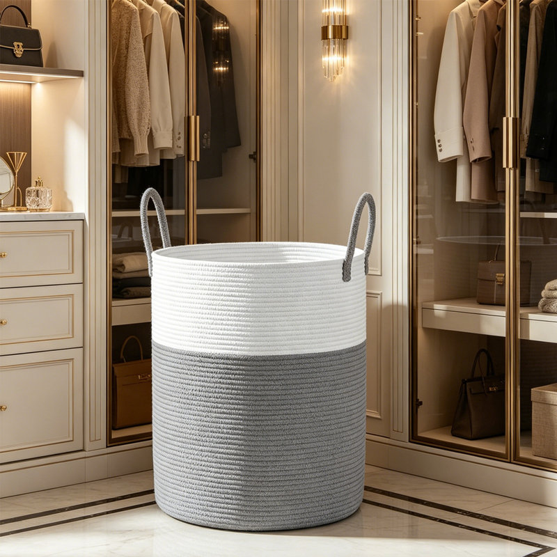 Collapsible Cotton Rope Laundry Hamper, Large Storage Basket With Reinforced Handles, Machine Washable Organizer For Clothes Toys Blankets, Perfect For Bedroom Bathroom Nursery Laundry Room