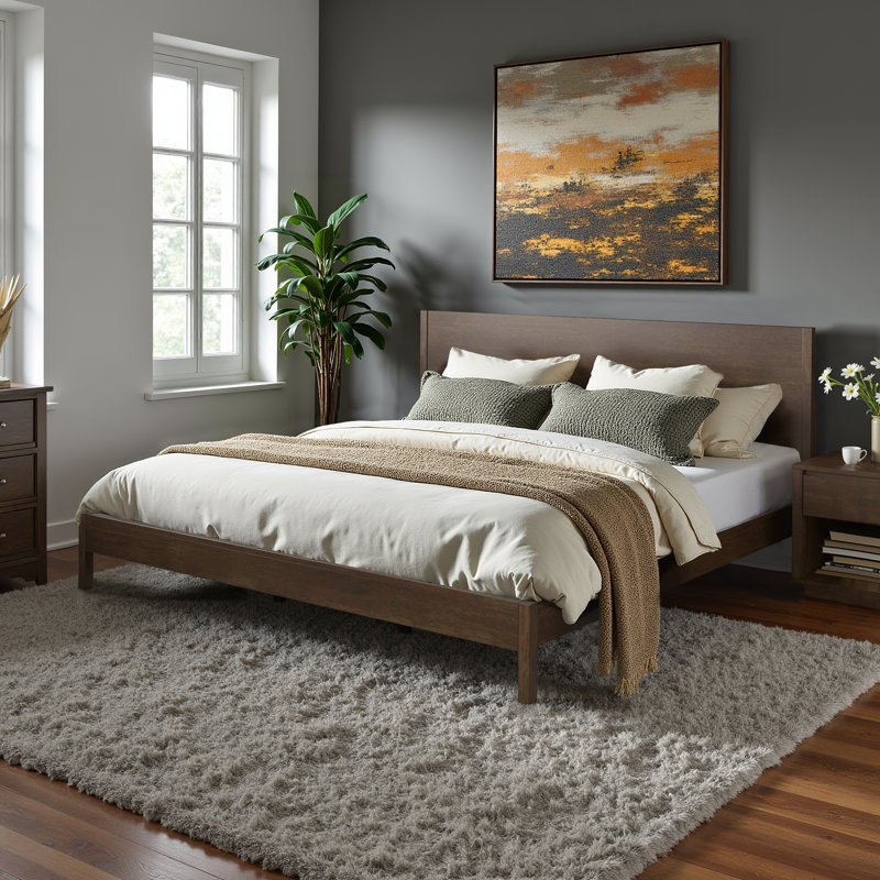 Ismail Danish-Inspired Modern Platform Bed, King, Walnut