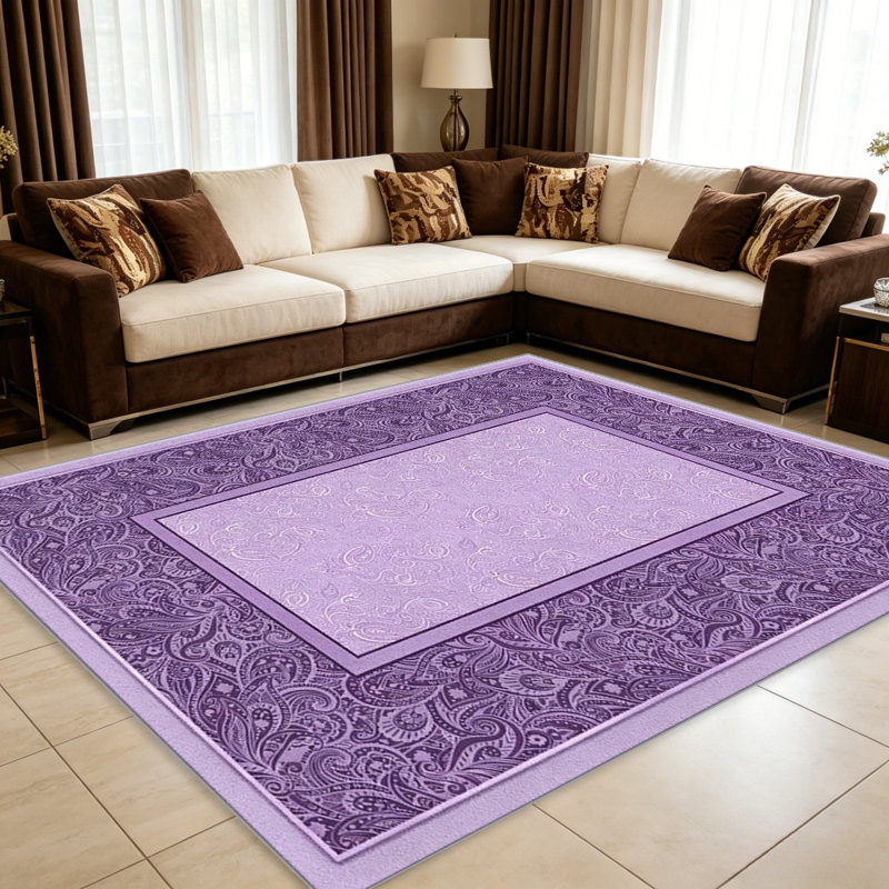 Purple Paisley Border carpet-easy to clean, machine-washable, soft and comfortable; suitable for door mats, kitchens, living rooms, bedrooms, corridors, and laundry areas. Easy to clean, durable carpet for home decoration.