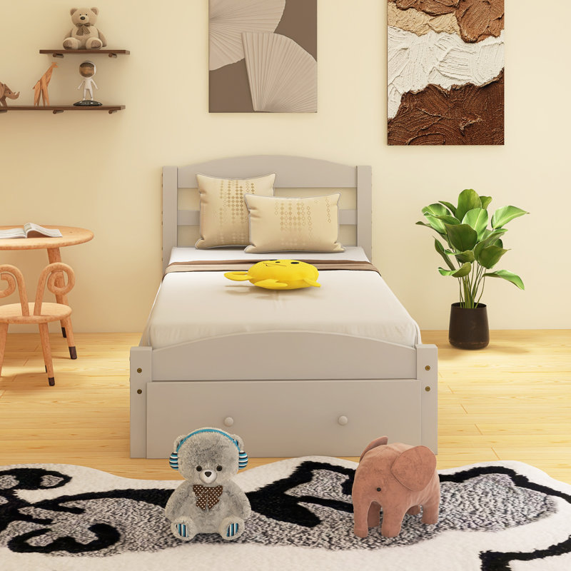 Structure de lit plateforme simple avec tiroir de rangement, Blanc