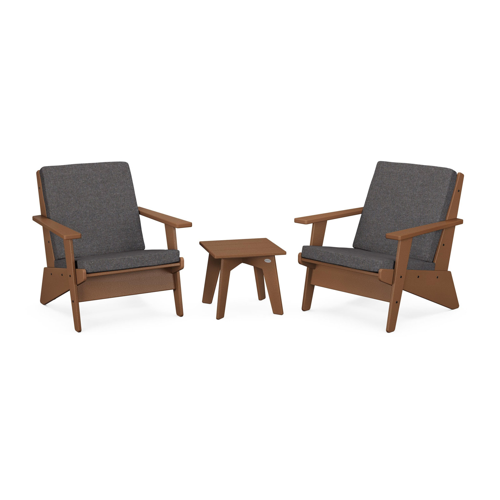 Riviera Modern Lounge 3-Piece Set, Ash Charcoal, Teak