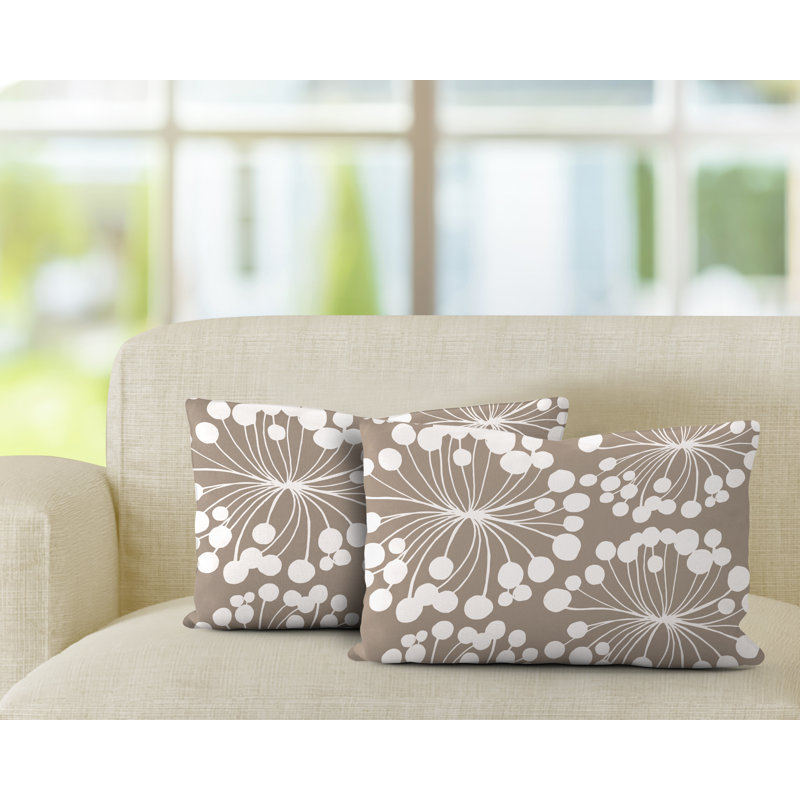 Polyester/Polyester Blend Lumbar Rectangular Indoor/Outdoor Pillow Cover & Insert, Beige