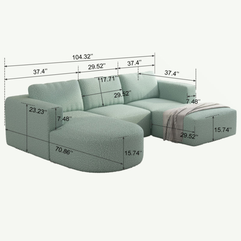 104.32*70.86 Modular Sectional Sofa Sleeper Couch, Sectional Sofa With Chaise And Ottoman, Convertible U Shaped Modular Sofa Set. Compressed Sponge (Combo A+B+C+D)
