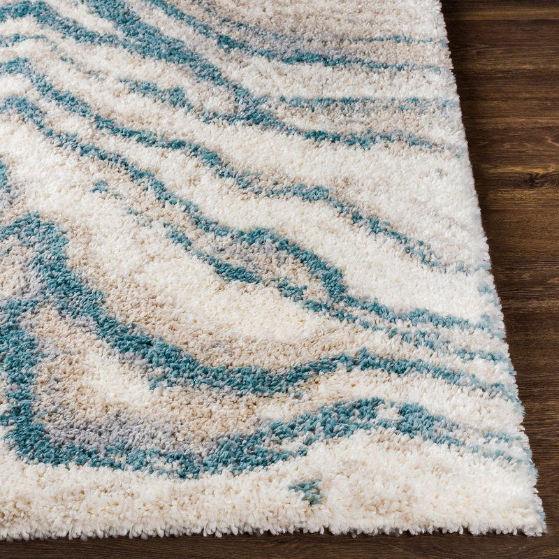 Myndi Abstract Cream/Aqua Area Rug, Runner 2'7" x 7'3"