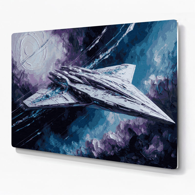 «Space Futuristic vaisseau spatial», art mural en métal gris, H 11 po x l 14 po