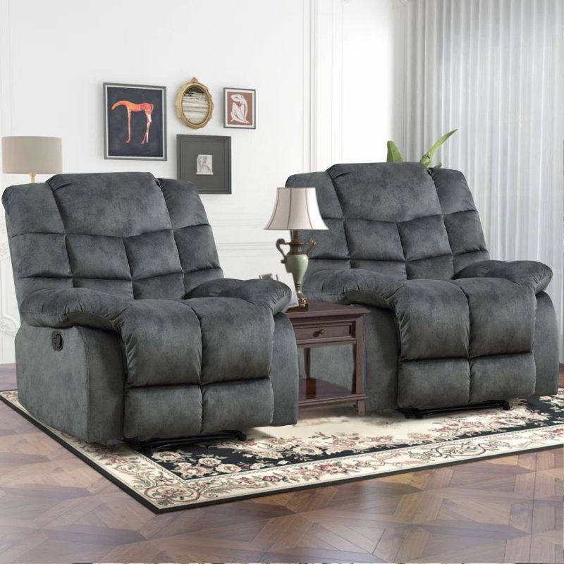 Kingstin 36.9" Wide Modern and Soft Overstuffed Manual Recliner, Smoke Gray