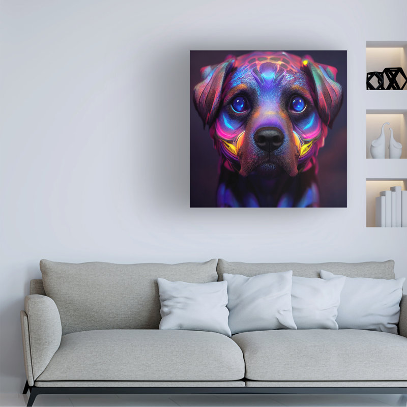 Art mural sur toile tendue - «Wumples 'Dog», art mural pour salon, chambre à coucher ou bureau - 14 x 14