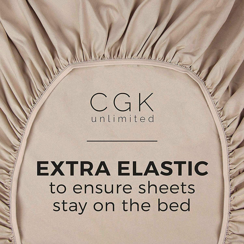Fitted Sheet Only, Soft Cooling Bed Sheet, Breathable Hotel Luxury Bedding, Deep Pocket 8–16 Inch Mattress Fit, Beige, Queen