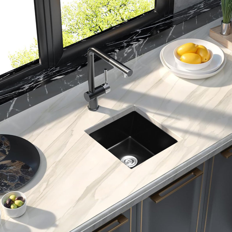 18 X 16 inch Granite Composite Quartz Undermount Single Bowl Kitchen Sink, Matte Black