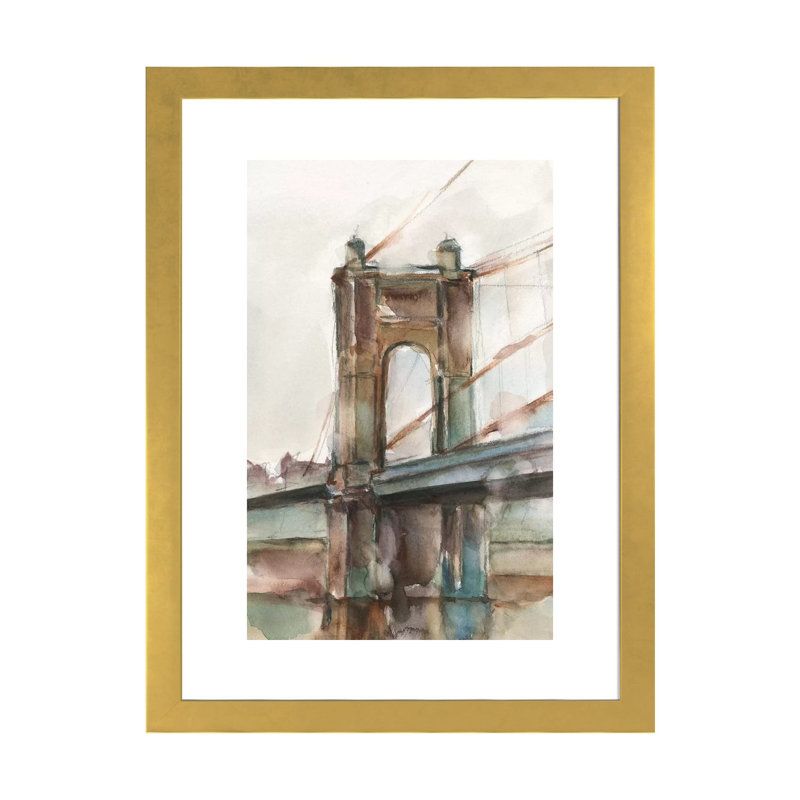 «Bridge at Sunset I» par Ethan Harper - reproduction d'art, H 32 po x l 24 po x P 1 po, Papier encadré doré, Blanc