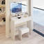 Très grande coiffeuse à miroir à DEL avec tabouret à coussin moelleux, interrupteur tactile, 3 couleurs d'éclairage, luminosité réglable, grand rangement, design compact