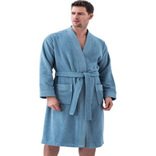 Peignoir turc en coton pour hommes, peignoir kimono en ratine, long texturé, garniture en tissage de riz - kimono