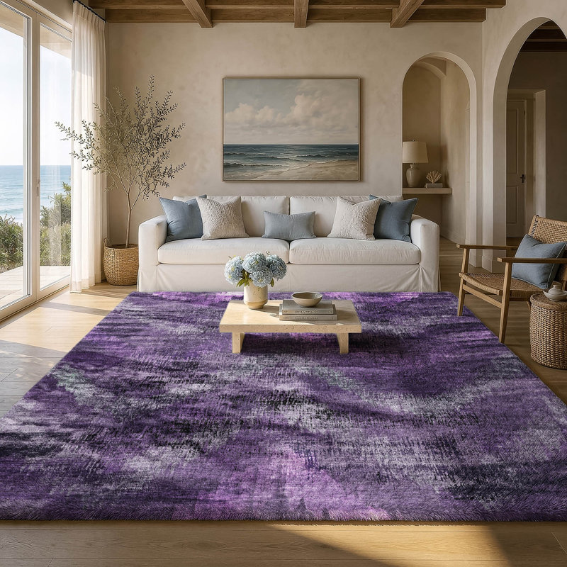 Tapis à chevrons de qualité supérieure lavable à la machine ADS792, Purple, 10 pi x 14 pi