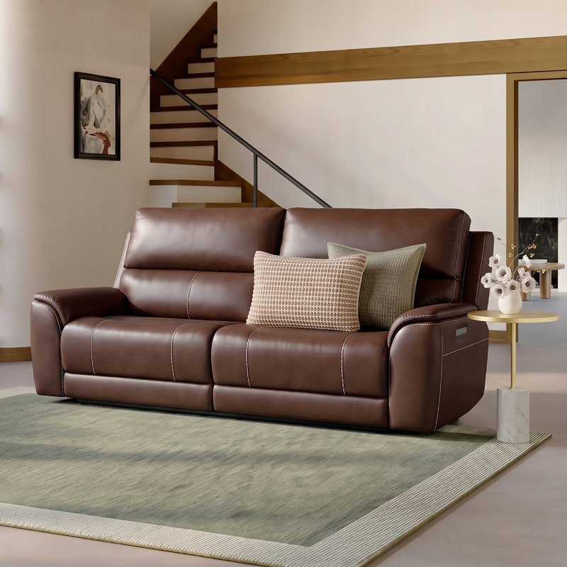 Causeuse inclinable en cuir 88 po avec siège lombaire inclinable 88 po, Brun foncé