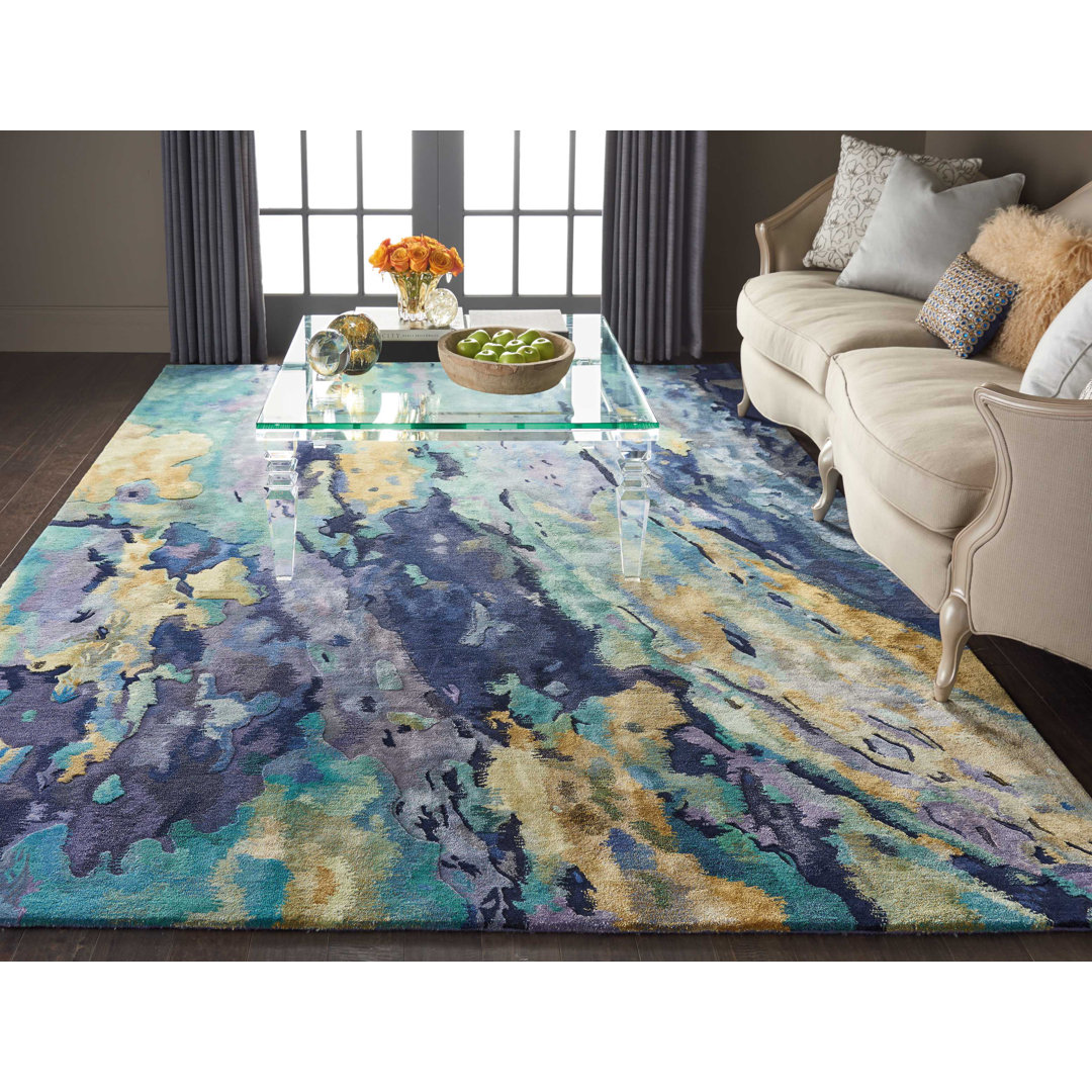 Prismatic Abstract Handmade Tufted Silver/Blue Area Rug Prismatic Rug 