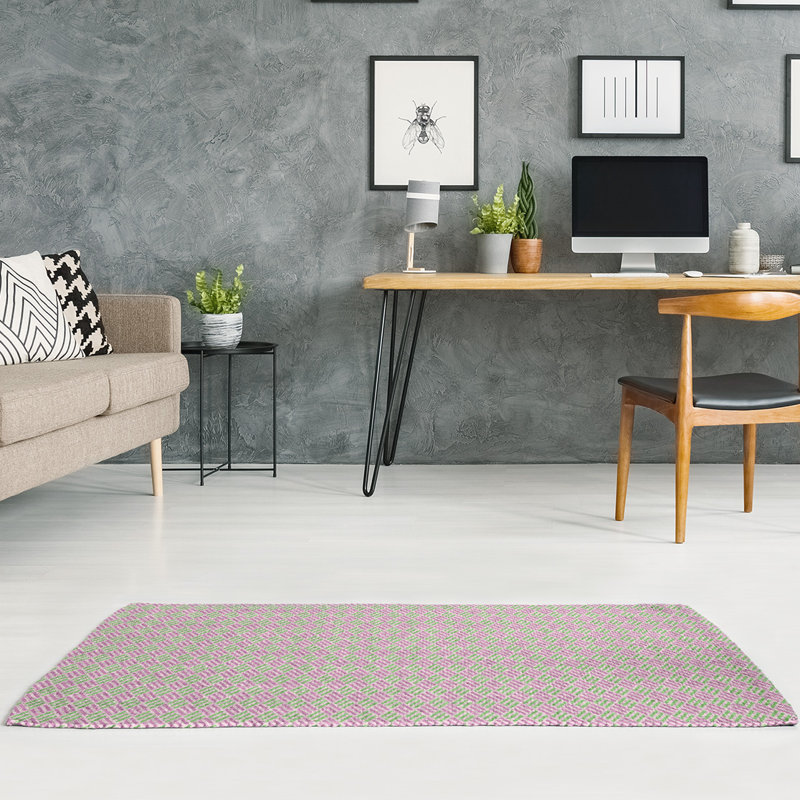 Tapis bleu à rayures losanges, Rectangle 5 pi x 7 pi