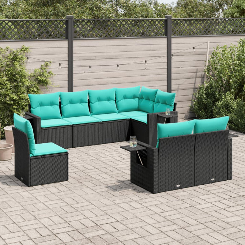  Ensemble de canapé de patio 8 pièces avec coussins en rotin de polyester noir
