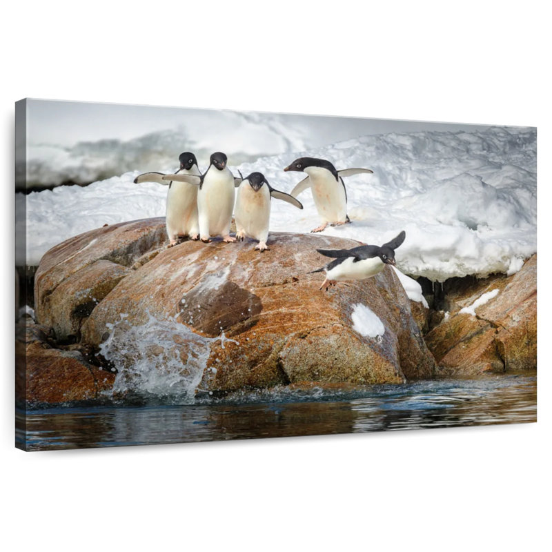 Penguins Diving Into Water, 32" H x 48" W