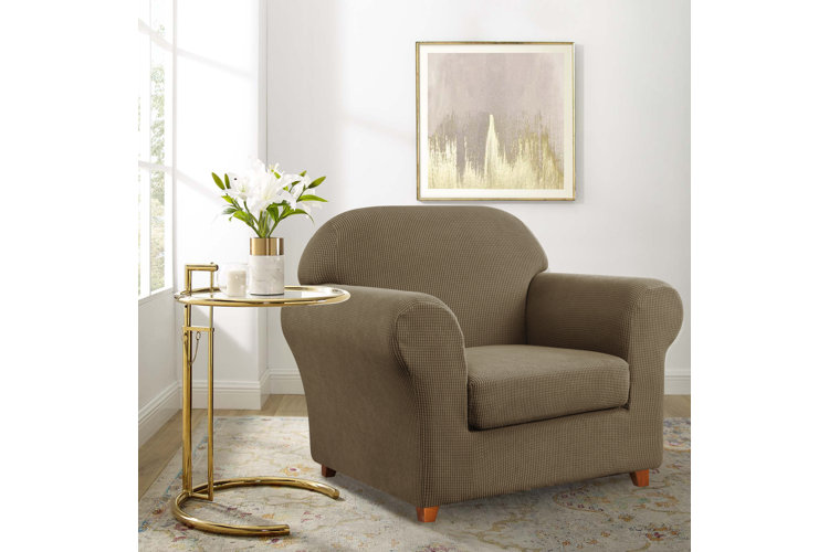 Howkwa Textured Grid Stretch Box Cushion Armchair Slipcover