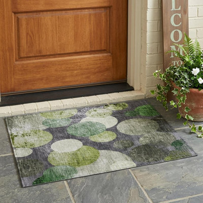 2' X 3' Green and Gray Abstract Washable Non Skid Indoor Outdoor Area Rug