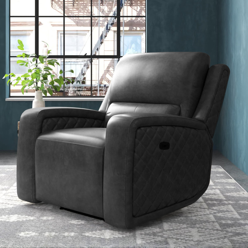 Drew Power Recliner, Gray Genuine Leather
