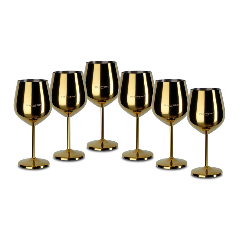 Echtwerk bruchsichere Weingläser/Weinkelche aus Edelstahl, 6tlg, 21x 7,3cm, 0,5L, Gold