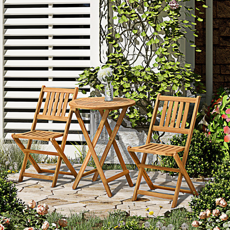 Mobilier de patio pliant 3 pièces avec 2 chaises pliantes et une table basse ronde